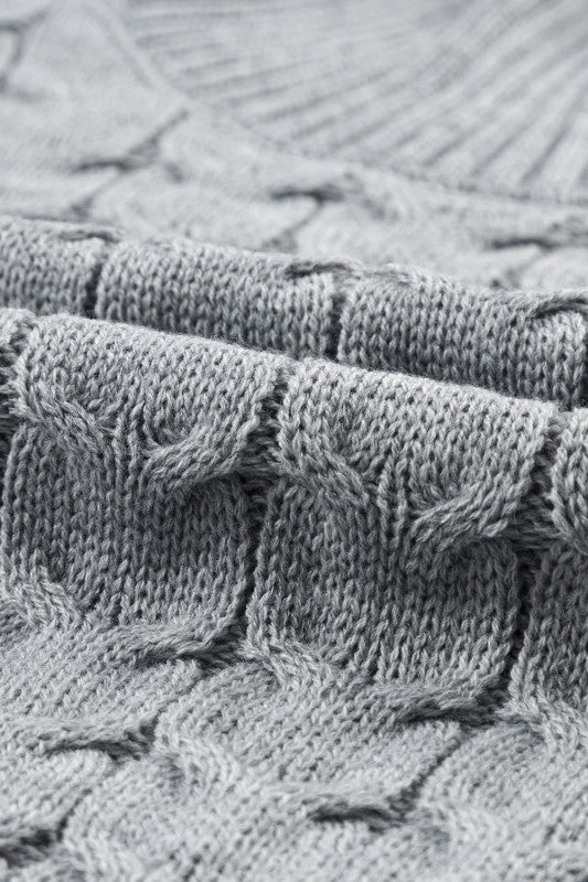 Cable Knit Turtleneck Batwing Short Sleeve Sweater